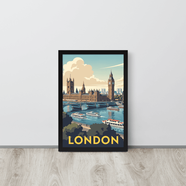 London (Framed) / Black Vintage Travel Poster - London (Framed)